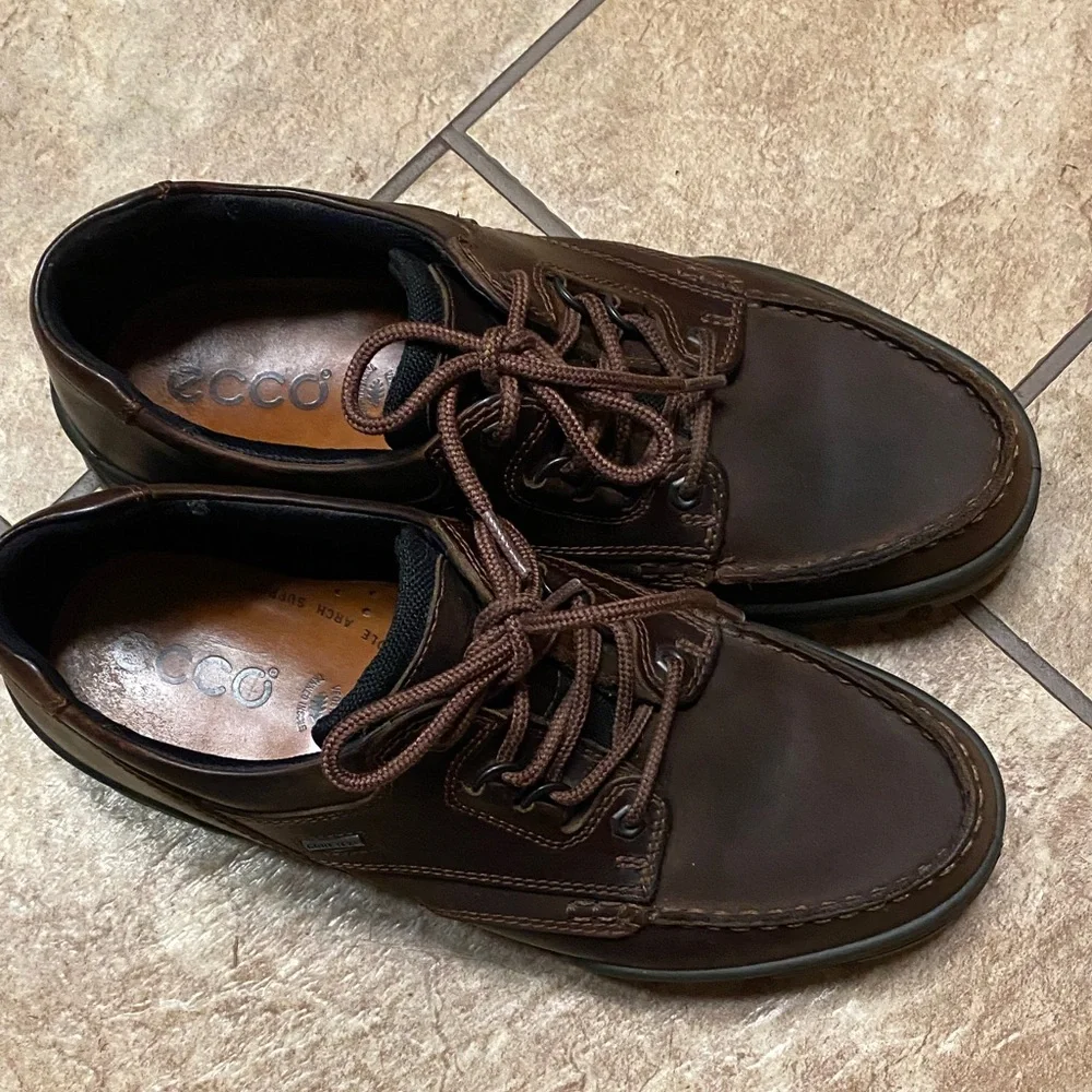 Ecco Men's Rich Brown Leather Hiking /Track Shoes 44 Goretex Breathable